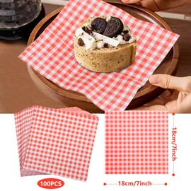 KIKISML 100 PCS Deli Paper Sheets 7 * 7 Inch, Food-Grade Greaseproof Paper Food Basket Liners for Sandwiches, Burgers, Fries Wrapping Paper for Party, Festival and Outdoors - Red