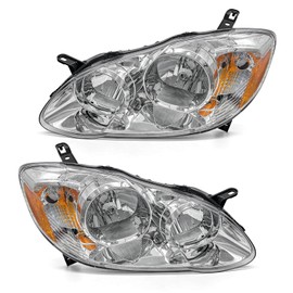 ADCARLIGHTS Fit for 2003 2004 2005 2006 2007 2008 Toyota Corolla Headlight Assembly Chrome Housing Clear Lens Driver and Passenger Pair（W/O Bulbs）