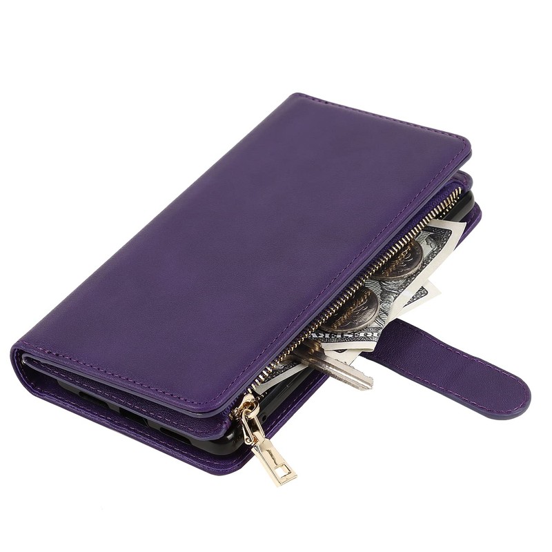 for Pixel 6A Zipper Wallet Case with Crossbody Wrist Strap