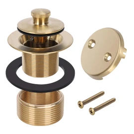 PRIMSOPH Lift Turn Tub Drain Trim Kit with Two Hole Overflow Faceplate Conversion Kit Assembly Universal Fine Coarse Thread Replacement Brushed Gold