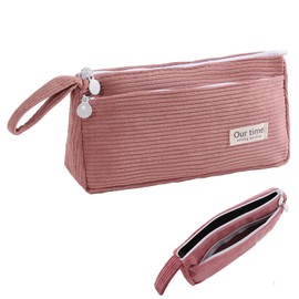YCHYAN Pencil Case, Corduroy, Multi-layer Pencil Case, High Volume, Portable, Aesthetic, Retro Style, Suitable for Teenagers, High School Students and Students, pink, retro style