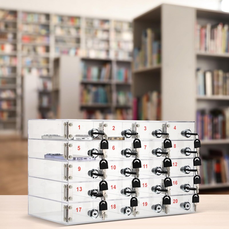 Layhit 20 Slots Cell Phone Locker Box for Classroom Clear