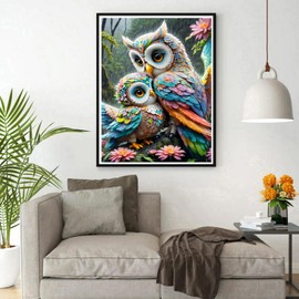 DPHERO Colorful Owl Diamond Painting Kits for Adults,5D Flowers Diamond Art Kits for Beginners,Round Full Drill Fantasy Diamond Painting Art,DIY Painting by Numbers Diamond Art Painting 12x16 inch