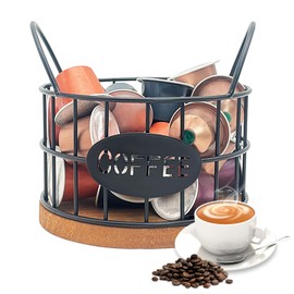 MEETOZ Coffee Pod Holder, Multiple Coffee Pod Organizer, Coffee Pod Storage, Coffee Station Accessories, Coffee Capsule Holder with Wooden Base for Kitchen Coffee Bar Office(Black)