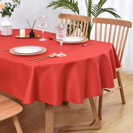 Wolkemer Oval Tablecloth 52 x 70 Inch Washable Fabric Table Cloth Solid Red Table Cover for Dining Wedding Party Banquet Tabletop Decoration