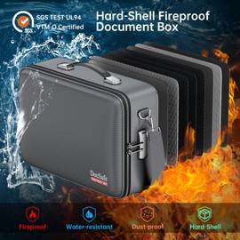 DocSafe Fireproof Document Box with Lock, Hard Case File Organizer with Accordion File Folder, Fireproof Water Resistant Safe Box Home Office Travel Storage for Important Documents Laptop Gray