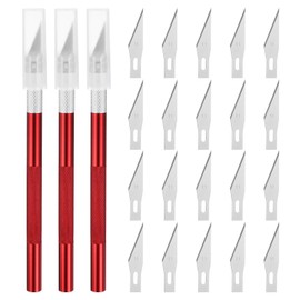 uxcell 3pcs Exacto Art Craft Hobby Knives Precision Utility Knife Set with 20pcs Extra #11 Blades, for Carving Crafting Scrapbooking Stencil Paper Wood Plastic Model, Red