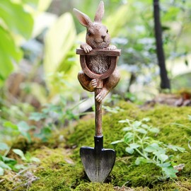 LEGIFO Bunny Statue Whimsical Garden Decor for Outside, Resin Bunny Rabbit Figurine on Shovel, Outdoor Lawn Decoration Garden Bunny Figurine for Patio Yard Front Porch, Easter Bunnies Decor (Bunny)