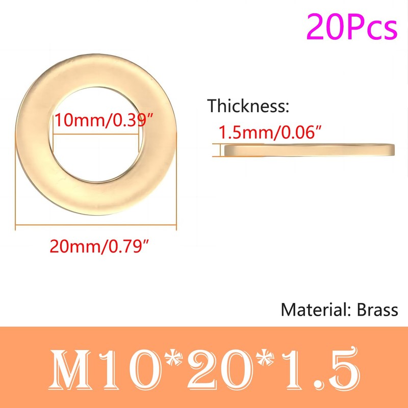 Qrity Pack of 20 flat washers, M10 x 20 mm,