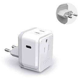 European Plug Adapter, Ceptics, Safe USB-C 30W PD & QC 3.0-2 USA Socket - Compact & Powerful - Use in Greece, Italy, Switzerland, Turkey, Portugal - Includes Type C Swadapt Attachment