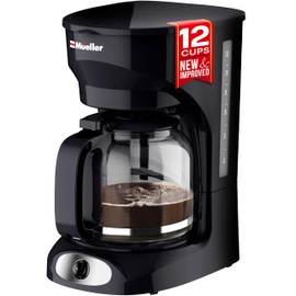 Mueller 12-Cup Drip Coffee Maker - Borosilicate Carafe, Auto-Off, Reusable Filter, Anti-Drip, Keep-Warm Function, Clear Water Level Window Coffee Machine, Kitchen Essentials & Accessories