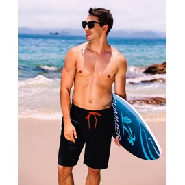 difficort Mens Swim Trunks Quick Dry Bathing Suit 9 inch Inseam Board Shorts with Compression Liner and Zipper Pocket,Black,X-Large