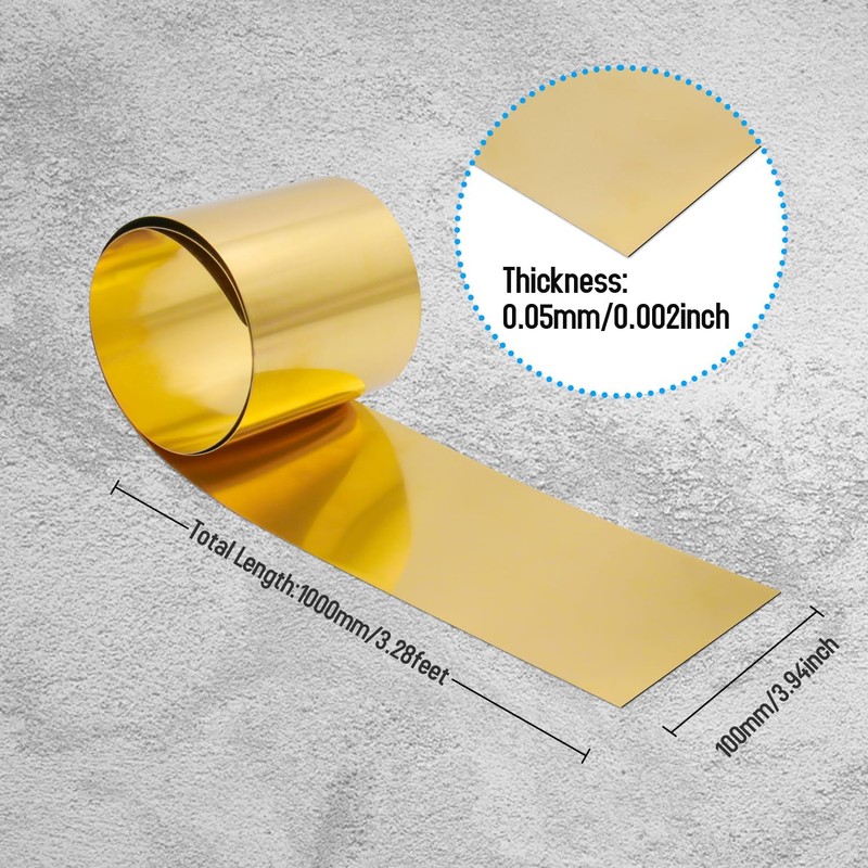 1000 x 100 x 0.05mm Brass Sheet Roll - Thin