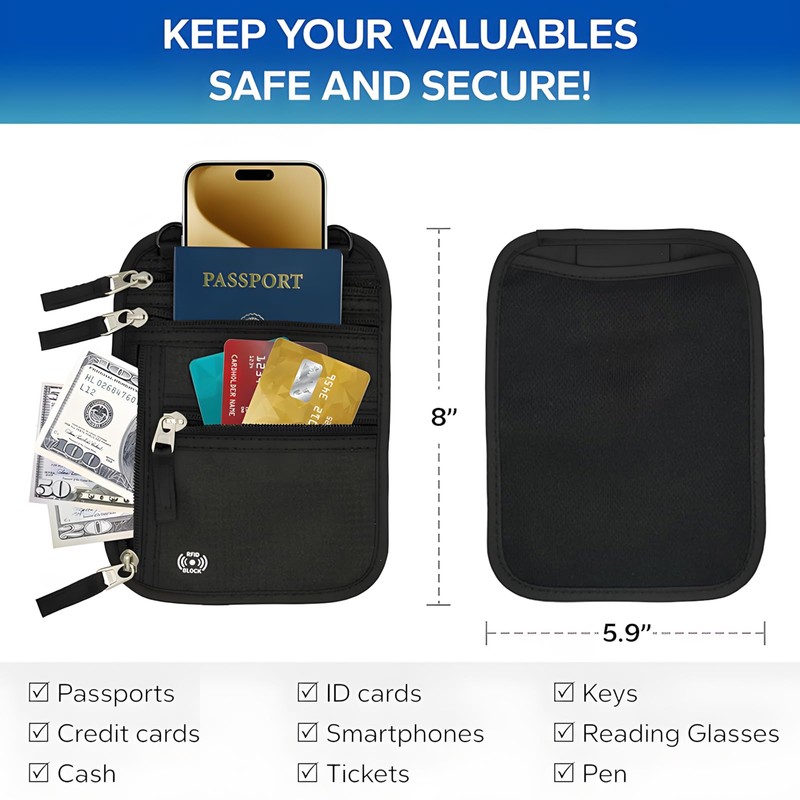 DOETYD RFID Blocking Neck Wallet with Passport Holder – Ultra-Thin