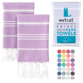 WETCAT Turkish Hand Towels with Hanging Loop, Set of 2 (20" x 30") 100% Turkish Cotton, Pre-Washed, Quick Drying, for Kitchen or Bathroom - Lilac