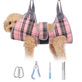 BEAUTYZOO Dog Grooming Hammock for Small Dogs Cat- Dog Sling for Nail Trimming/Clipping- Dog Hanging Harness Holder with Thick Fabric Neck Support & Strap Restraint Claw Care, Pink XS