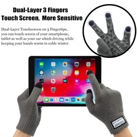 ViGrace Winter Warm Touchscreen Gloves for Men and Women Touch Screen Fleece Lined Knit Anti-Slip Wool Glove (Gray, Large)