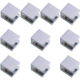 LukLoy Glass Shelf Clamp, Brass No-drill-on-glass Fixed Glass Clip Holder Bracket Support Glass Shelf U-Clamp (10, For 6~10mm glass)