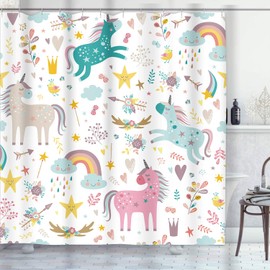 ArtSocket 4 Pcs Shower Curtain Set Pink Mermaid Tail Scales Sea Turtle Seahorse Octopus Conch Cute Summer with Non-Slip Rugs Toilet Lid Cover and Bath Mat Bathroom Decor Set 72" x 72"