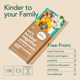 Kind Laundry Detergent Sheets with Powerful Stain-Fighting Enzymes - Biodegradable Plant Powered Eco-Friendly Laundry Soap Sheets - Home or Travel Laundry Detergent (Fragrance Free, 32 Loads)