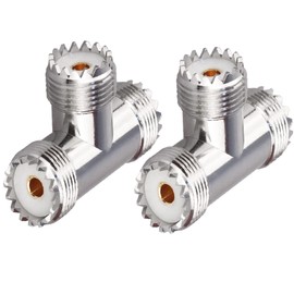 TUOLNK Triple Tee UHF Connector-Female to Dual UHF Female 3 Way Splitter Coax Adapter PL259 SO239 T Shape Adapter for Ham Radio CB Antenna 2pcs