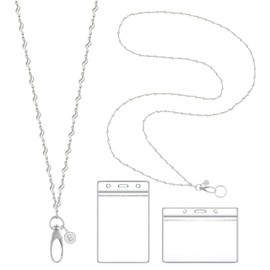 A-Z Letter Corrugate Stainless Steel Chain Lanyards for ID Badges Holder Keys Teacher Nurse Cruise Women Gifts with 2 Pieces ID Card Badge Holder