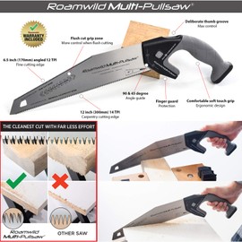 Roamwild Multi Pull Saw Japanese Style Double Edge Pullsaw – 12 inch/30cm 14 TPI & Unique Angled 6.5 inch/17cm 22 TPI (Multi Pullsaw)