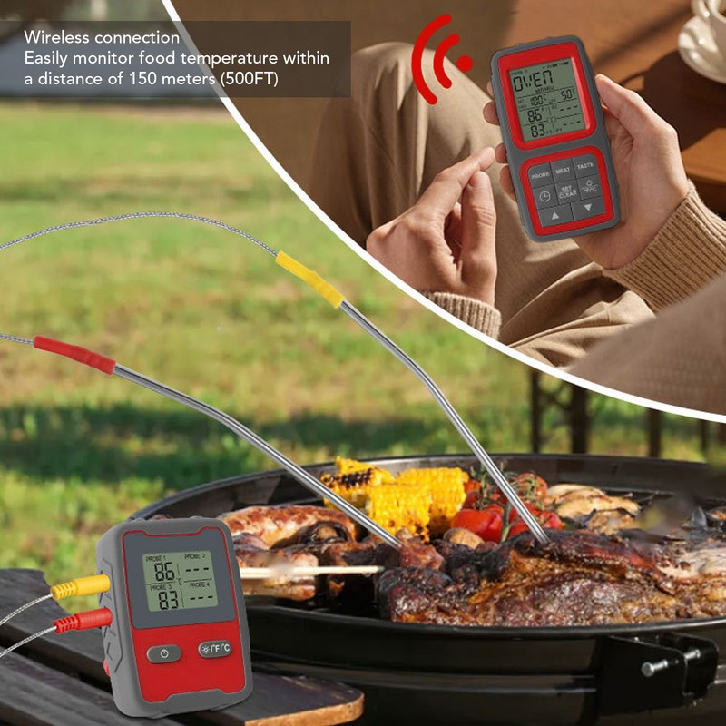 500ft Wireless Meat Temperature Meter High Accuracy LCD Backlit Temperature