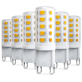 VOLIVO G9 LED Bulb 4W, 3000K Soft Warm White, 40 Watts Halogen Replacement T4 G 9 Bi Pin Base, Non-Dimmable No Flicker 120V 450 LM 360°Beam Angle, G9 Light Bulbs for Chandelier, 6 Pack