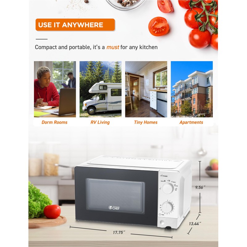 Commercial Chef 0.6 Cu. Ft. Countertop Microwave Oven, Mechanical Dial