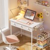 Furologee 32" Small White Computer Desk with 3 Fabric Drawers,