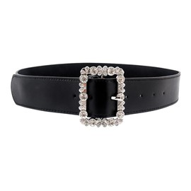 esowemsn 1PC Black Imitation Leather Waist Belt Women's Leather Belt with Square Rhinestones Buckle for Jeansn Pants Dress Skirt