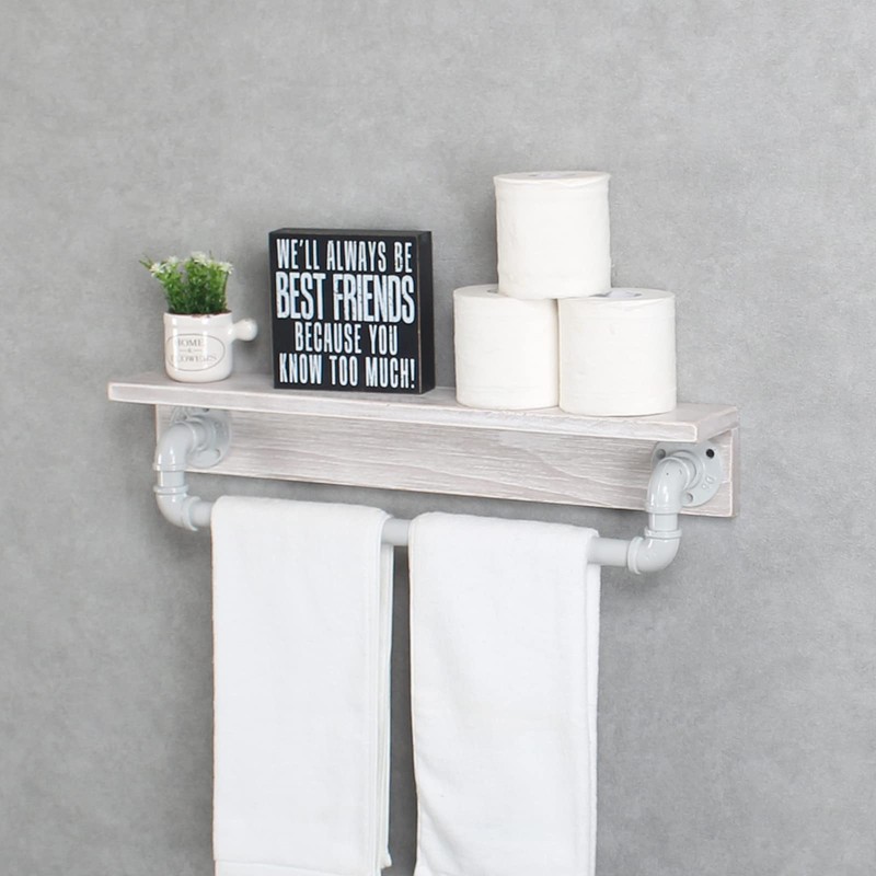 MBQQ Industrial Pipe Shelf,Rustic Wall Shelf with Towel Bar,24" Farmhouse