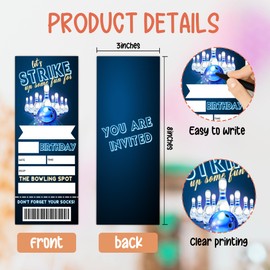 MXLINSW let's Strike Birthday Invitation Card, Bowling Party Invitations with Envelopes, 3x8 Bowling Fill In Birthday Invite for Boys Girls Teens, Double Sided, Party Favor & Decor-C11