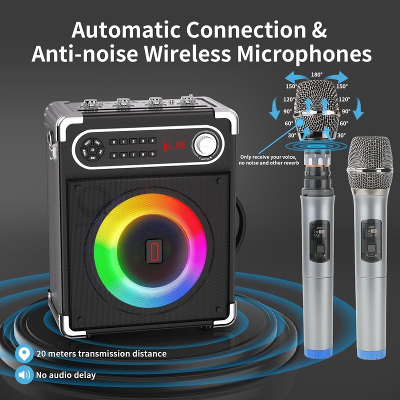 Karaoke Machine with 4 Wireless Microphones, Portable Bluetooth 5.1 Speaker