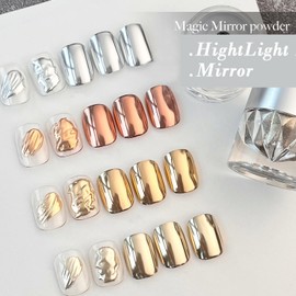 PrettyDiva Chrome Nail Powder - Silver Mirror Effect Nail Powders, Highlight Metallic Chrome Powder for Nail Art Chrome Nail Powder for Nails (Champagne, 1g)