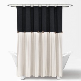 Lush Decor 16T005472 Linen Button Shower, 72" x 72", Black & White