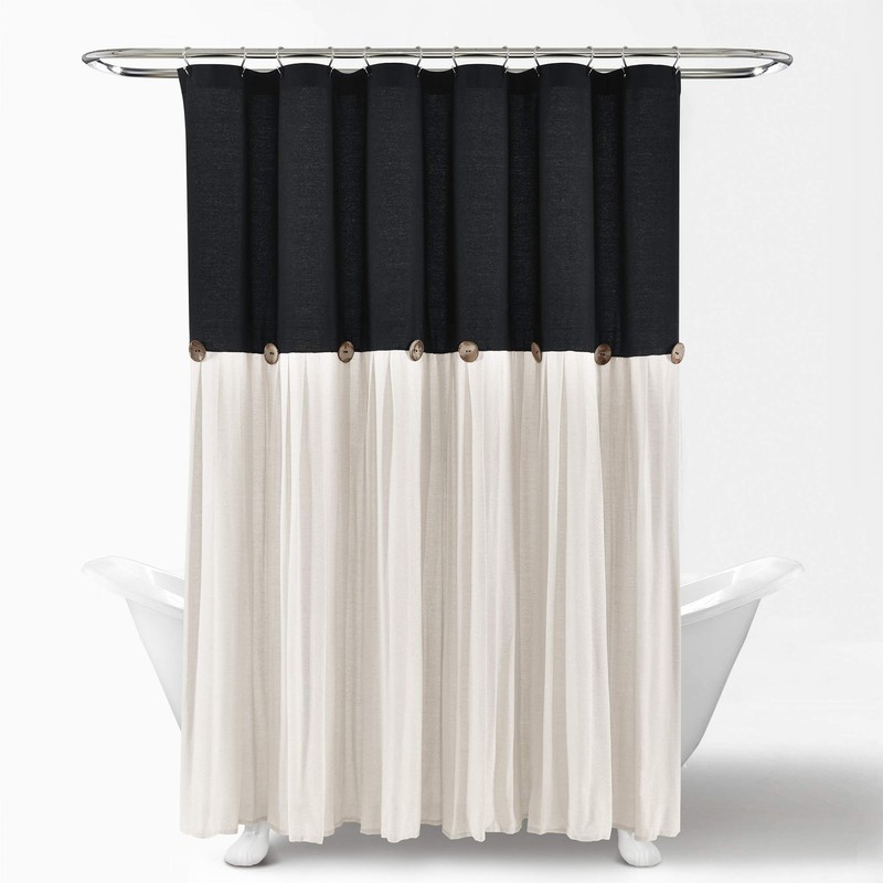 Lush Decor 16T005472 Linen Button Shower, 72" x 72", Black