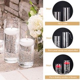 50Pcs Floating-Effect Silver Pearl Strings for Floating Candles, 13.5in Faux Pearls for Vase Filler, Centerpiece Table Decorations for Wedding, Party, Event (Silver)