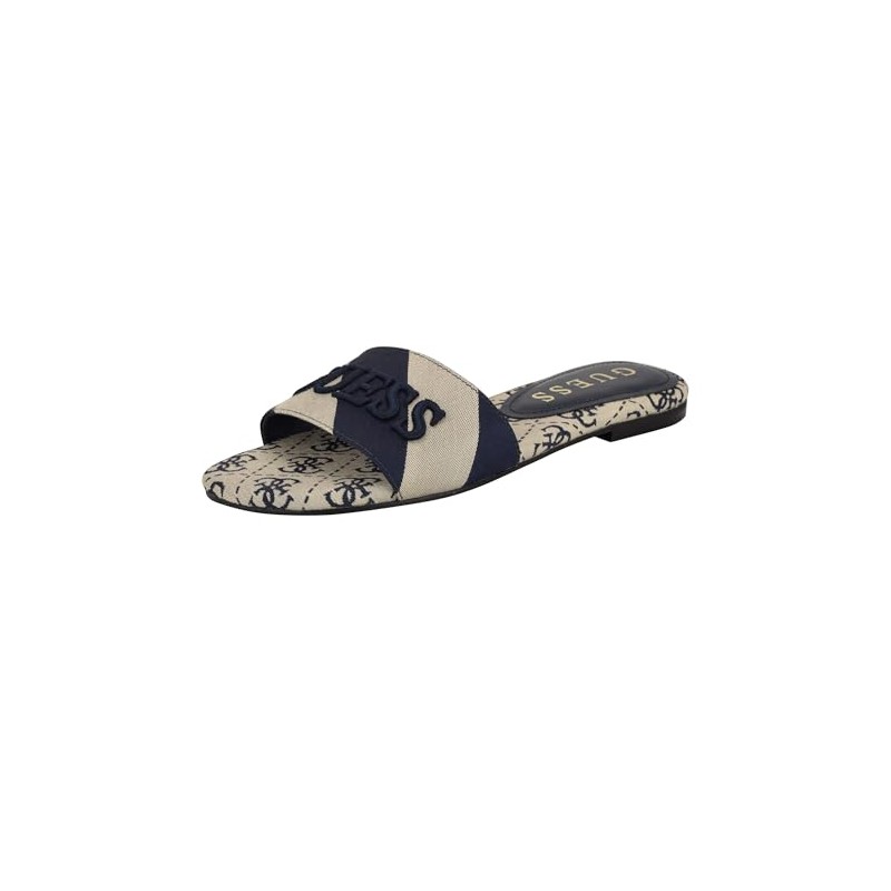 Guess Women's HARINI Flat Sandal, Dark Blue/White Stripe Multi 400,