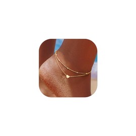 ChicSilver Gold Ankle Bracelets for Women Hypoallergenic Initial Anklet for Women Dainty Beaded Anklets for Womens Layered Heart Anklet With Letter J