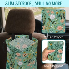 KXWQTRDD Car Garbage Bag Blooming Floral and Leaves Drawstring Car Trash Bag Hanging for Back Seat with Adjustable Buckle Canvas Vehicle Trash Can Easy-to-Install