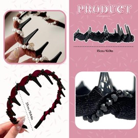 Yxelydriail 3Pcs Vintage High Cranium Artificial Pearl Hairband, Fashion Hair Bands for Women, Plastic Wavy Band with Teeth for Bridal Hoops Rhinestones Hair Accessories (1, onesize)