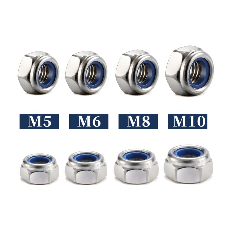 M6 x 1.0mm Nylon Insert Hex Lock Nuts 100Pcs 304