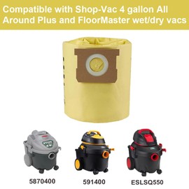 10 Pcs 91964 Type D Vacuum Filter Bags Compatible with Shop-Vac 4 Gallon Wet/Dry Vacs, Replacement 9196400 9196433 High Efficiency Dust Collection Bag