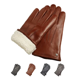 AKAROA ESTD 2019 DAN Men's Leather Gloves, Touchscreen Function, Italian Leather, Lining Made of Original New Zealand Lambskin, 5 Sizes S - XL, Dan Cognac