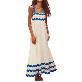 19Kenna Women's Casual Sleeveless Shirred Back Summer 2024 Vacation Sun Dress White S