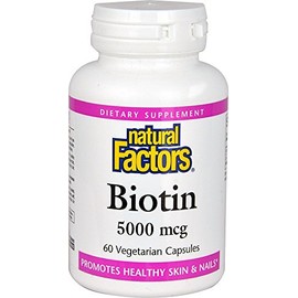 Natural Factors Biotina 5000 mcg – 60 Cápsulas Vegetarianas – Apoyo Natural para la Salud del Cabello, Piel y Uñas – Con Vitamina B7 para Metabolismo de Grasas, Carbohidratos y Proteínas