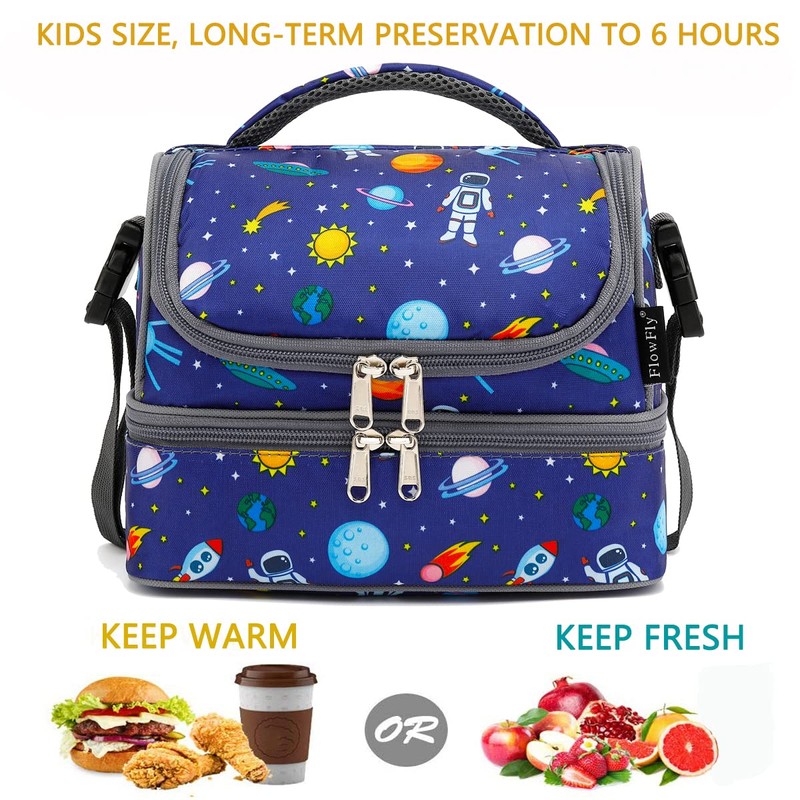 FlowFly Kids Double Decker Cooler Insulated Lunch Bag Large Tote