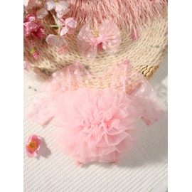 Ylsteed Newborn Girl Photoshoot Outfits Lace Newborn Photography Outfits Girl Photo Props for Newborn Girl Elastic Romper with Headband Baby Elegant Gorgeous Photography Outfit - Dots Pink